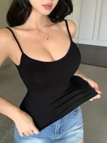 DAZY 女款極簡純色露背細肩帶背心 夏季 Y2K 上衣 - 黑色 - 查看 5