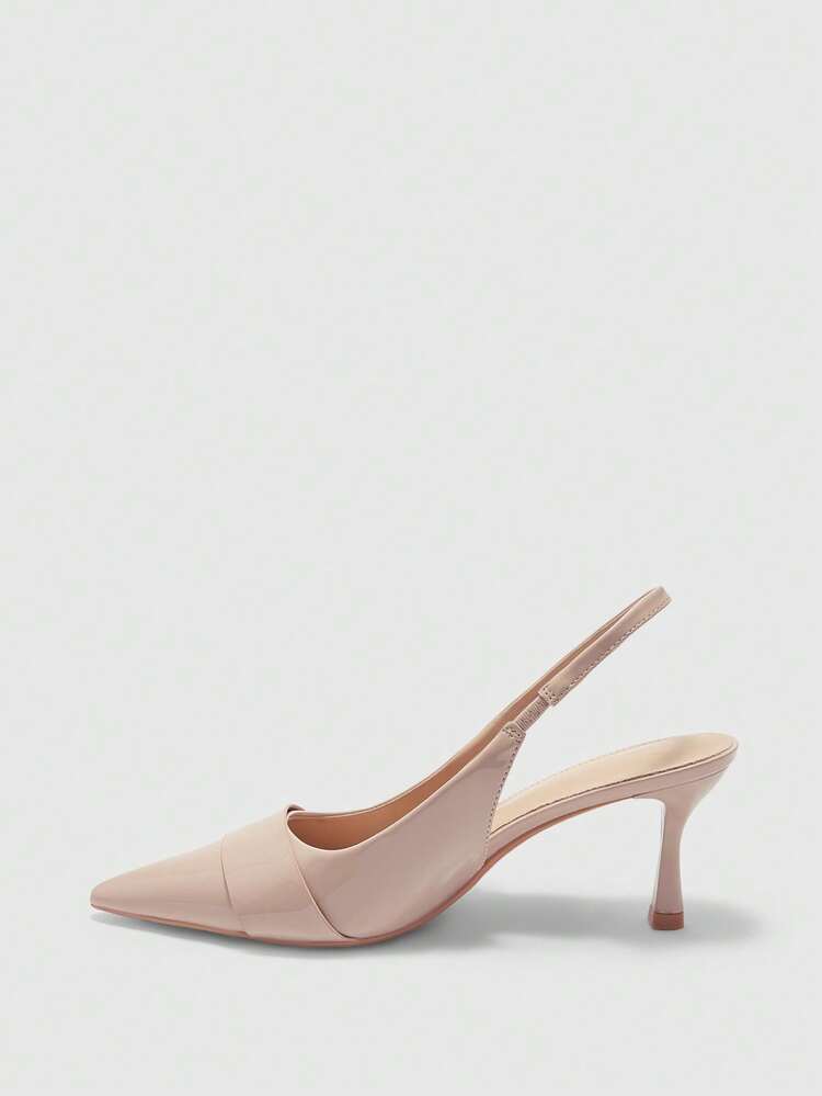 CUCCOO BIZCHIC Women Shoes Four Seasons New Apricot Metal Buckle Pointed Toe Thin High Heel Low Vamp Commuter Elegant Fashion Women's High Heel Shoes Slingback After Slingback Shoes Dew Heel Dinner Party Elegant Office Workers Holiday Wear Women's Shoes