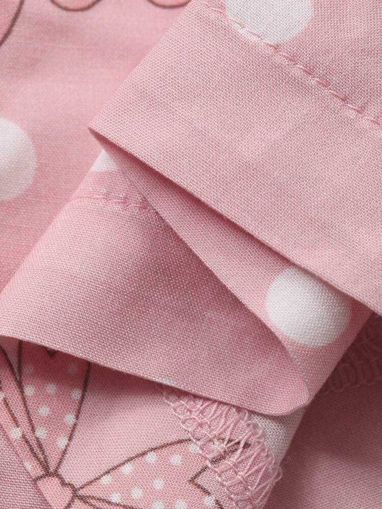 2pcs Women Cute Cat Print Lace Patchwork Long Sleeve Top And Loose Pants Pajama Set, Spring