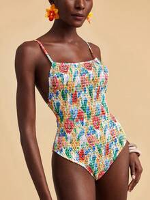 Travachic 女士碎花褶皱连体泳衣，适合海滩度假、泳池派对、沙滩派对 - 彩色 - 查看 7