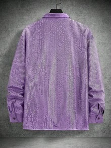 Manfinity AFTRDRK Áo sơ mi dài tay màu trơn đính sequin thời trang nam, thích hợp cho các buổi tiệc đêm, câu lạc bộ. - Màu tím - Xem 2