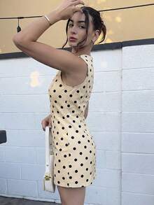 Andrea Bello 女士休闲波点印花无袖短裙 - 深色水洗藍 - 查看 4