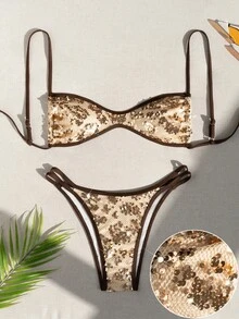 Swim Mod 新款性感女士比基尼套装，亮片泳衣，适合海滩度假，春夏款 - 彩色 - 查看 2