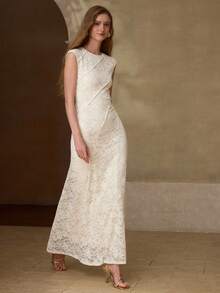 MOTF PREMIUM WOMEN'S ROMANTIC LACE STRUCTURED LONG DRESS, SPRING/SUMMER - Apricot - View 5