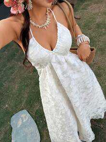 K-Vae Women's Elegant Backless Vacation Dress With Flared Skirt - White - View 3