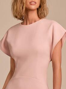COSMINA A-Line Half Sleeve Batwing Midi Dress, Casual Commute Elegant Retro Vacation Swing Dress - Baby Pink - View 3