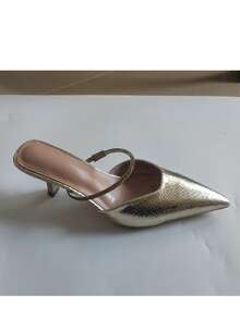 CUCCOO SZL 女士尖头优雅通勤高跟穆勒鞋 - 金色 - 查看 9