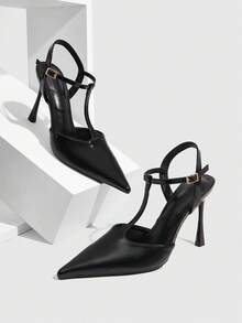 CUCCOO SZL Giày cao gót mũi nhọn thiết kế khóa cài thời trang thanh lịch dành cho nữ - màu đen - Xem 1