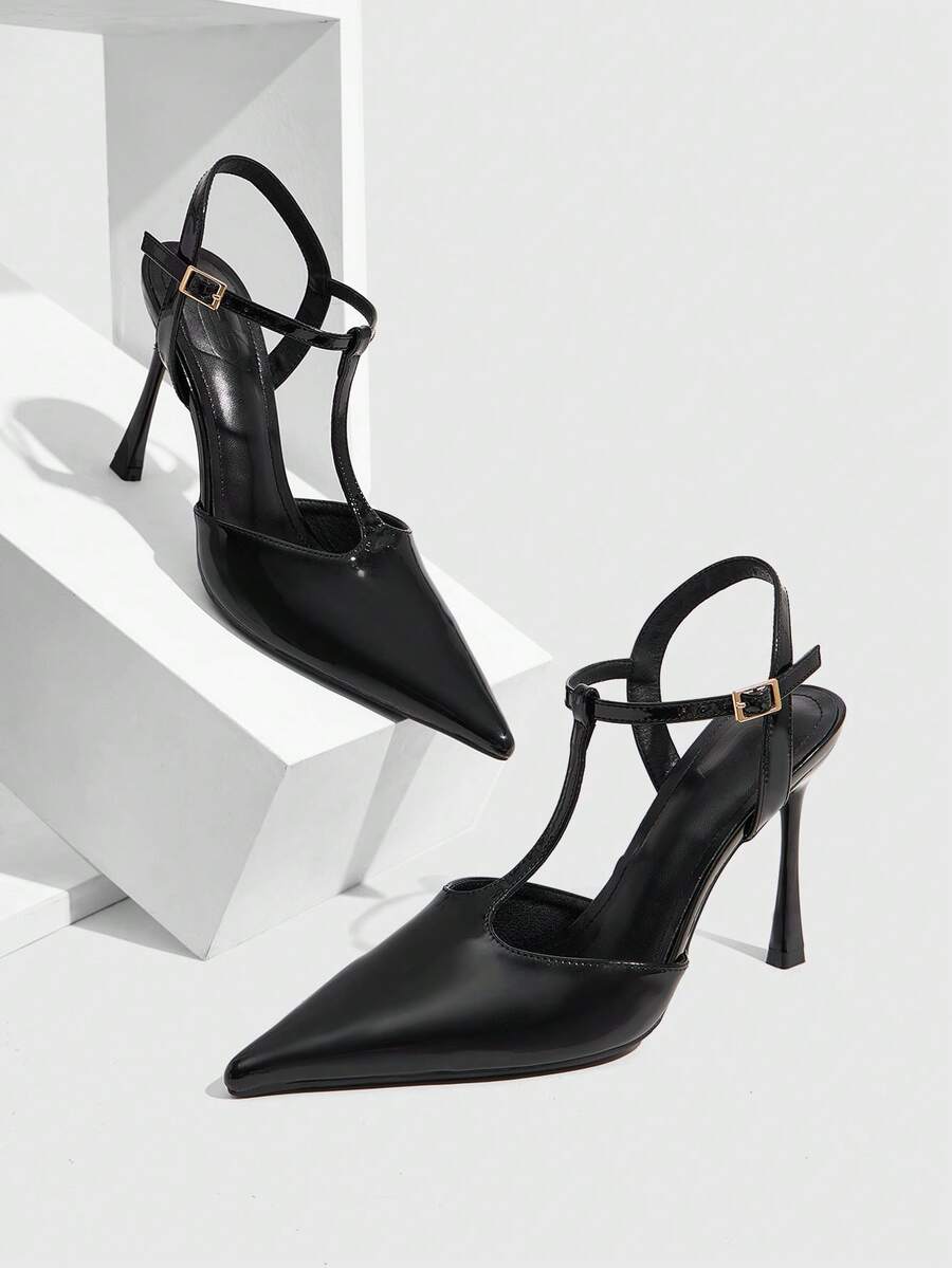 CUCCOO SZL Giày cao gót mũi nhọn thiết kế khóa cài thời trang thanh lịch dành cho nữ - màu đen - Xem 1