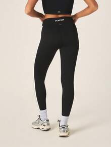 Missguided x Playboy Quần legging thể thao cạp cao dành cho nữ, có sọc bên hông và in logo, màu đen trắng, thích hợp cho tập luyện. - Đen và trắng - Xem 2