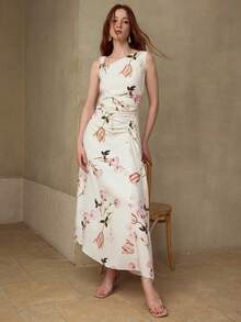 MOTF PREMIUM Đầm dài nữ in hoa, chất liệu cotton lanh, kiểu dáng thường ngày/hẹn hò, size midi, mùa xuân/hè. - Nhiều màu - Xem 8