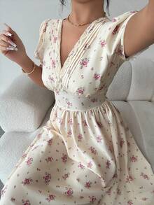 Modelyn 女士夏季休闲碎花印花收腰花瓣袖中长连衣裙 - 彩色 - 查看 1