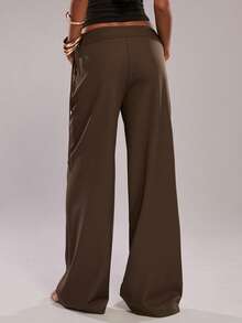 SHEIN BAE 棕色休闲串珠装饰阔腿裤/宽松长裤，适合度假、通勤、外出、夏季穿着 - 咖啡棕 - 查看 2