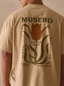 Musero Oversized Dropped Shoulder Short Sleeve Crew Neck Large Back Floral Graphic Printed Tshirt Spring Summer Essentials - Khaki - View 2