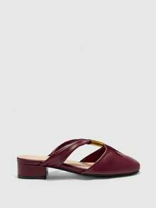 CUCCOO BIZCHIC 折叠包头半拖鞋外套春夏新款时尚优雅高跟凉鞋镂空厚底单踏板懒人鞋 - 酒紅色 - 查看 2