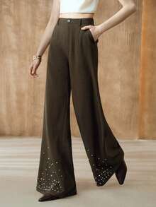 Aveloria Modichic Women's Modern Party, Casual Commute, Relaxed Straight Leg Flare Pants, Suit Trousers - Coffee Brown - View 5