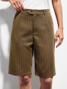 Aveloria Modichic 新款时尚休闲条纹七分裤 - 咖啡棕 - 查看 3