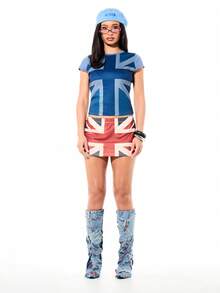 SUMWON WOMEN 女士米字旗英国国旗印花迷你裙，爱国英国国旗图案短裙，夏季节日英国骄傲时尚 - 彩色 - 查看 3