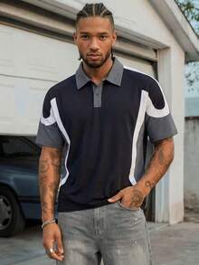 AXEPEAK Camisa polo de verano casual de manga corta con media cartera y contraste de color para hombres - Multicolor - Ver 1