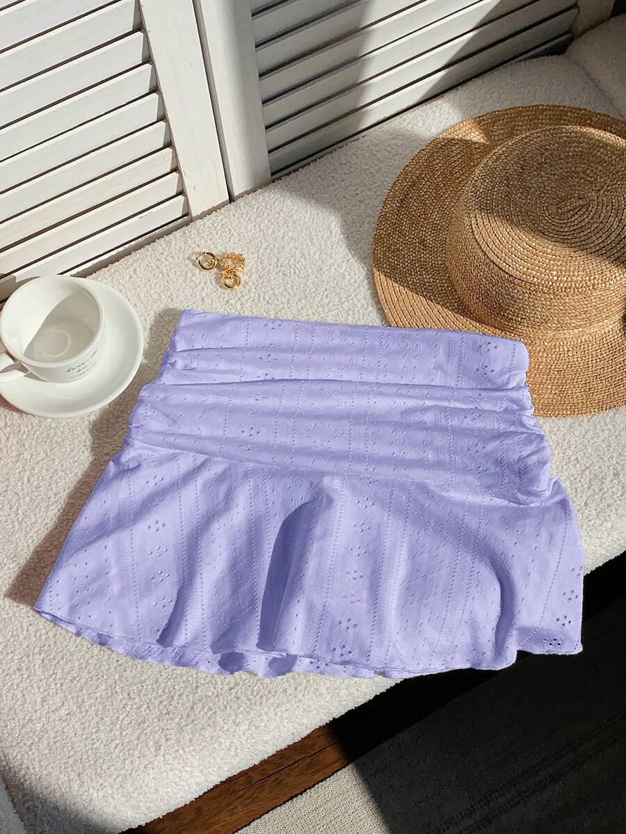 Comfortcana Lilac Hollow Texture Ruched A-Line Mini Skirt - Lilac Purple - View 1