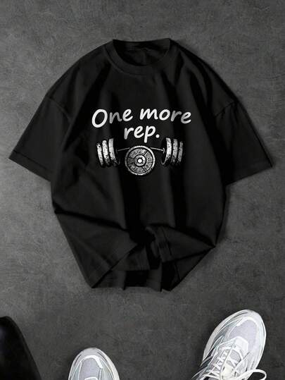 Sport MetroGents Men's Letter & Dumbbell Print Short Sleeve Sports T-Shirt