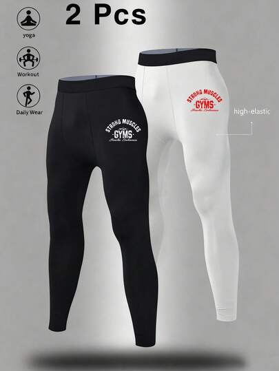 Manfinity Sport Corelite Mallas deportivas casuales de fitness con estampado de letras para hombres