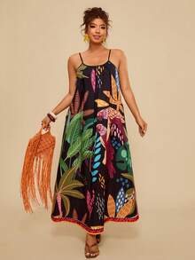 Travachic Plus Size Women's Summer Bohemian Print Sleeveless Dress,Casual Holiday Boho Beach Multicolor Sundresses,Plus Size Outfits For Women Summer - Multicolor - View 5