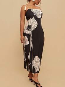 Travachic Vestido de tirantes con estampado floral elegante y decoración de lentejuelas para talla grande, ropa de resort de verano, vestido para cena de crucero, disfraz de Halloween, ropa para fiesta de Navidad, look de Año Nuevo, atuendos de Acción de Gracias, vestidos elegantes para fiestas, vestidos de noche de lujo para bodas, vestidos de tirantes para mujeres, Acción de Gracias, vestido elegante y chic para fiestas, vestido de fiesta elegante y de lujo para invitados de boda - Negro - Ver 6