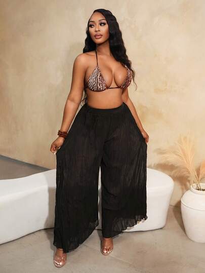 BamGleam Women Bamglam Fishnet Hollow Out Beach Cover Party Long Trousers, Clubwear Set Daily Wear, Spring /Summer Vacation Shorts