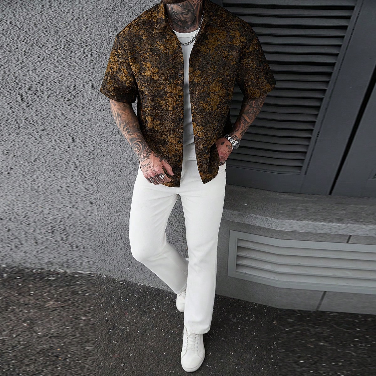 Pieza Camisa de hombre, diseño de jacquard, personalizada y audaz, con hombros caídos y corte holgado, estilo INS, regalo para novio, casual maduro,