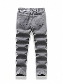 New Casual Fashion Minimalist Versatile Comfortable Elastic Drawstring Design Blue Washed Denim Jeans - Blue - View 2