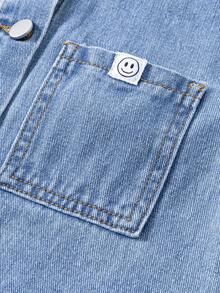 Conjunto informal de mezclilla para niños preadolescentes, nuevo conjunto de mezclilla lavada de color azul claro, minimalista y versátil para el verano - Azul - Ver 6