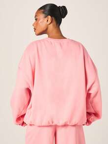 Missguided x Playboy Oversized Pink Graphic Sweatshirt With Script Print Long Sleeve Crew Neck Pullover Fashion Casual Relaxed Fit - Coral Pink - View 2