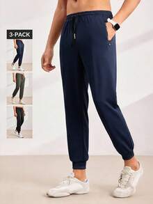 Driftmere 男士休闲运动抽绳裤三件套，薄款弹力透气简约针织运动裤，春夏皆宜 - 彩色 - 查看 1