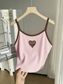 SHEIN Comfortcana Áo hai dây cỡ lớn bằng vải lưới rỗng thêu họa tiết, thích hợp cho mùa xuân/hè và ngày Valentine. - Hồng - Xem 1