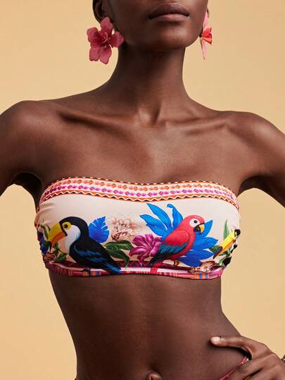 Travachic Women Floral Print Bandeau Bikini Set,Summer Outfits For Women,Swimsuits For Woman,Bathing Suits For Women