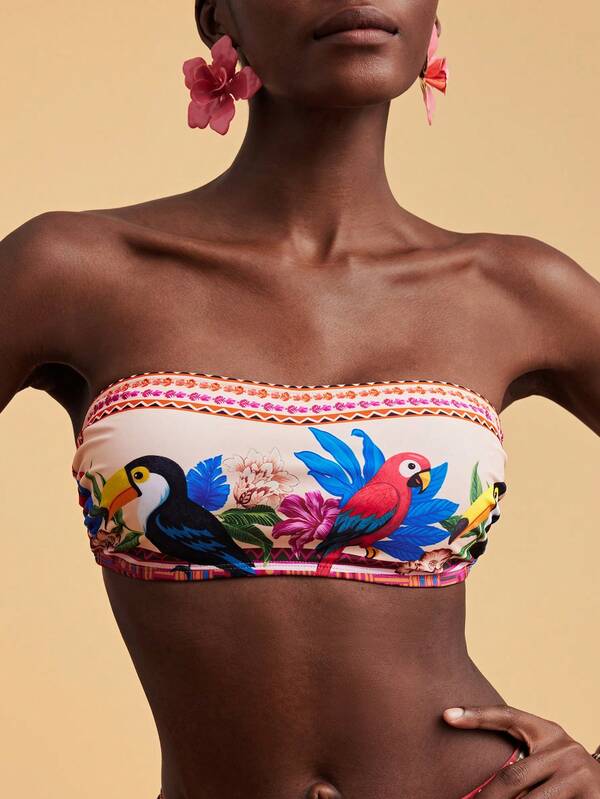 Travachic Women Floral Print Bandeau Bikini Set,Summer Outfits For Women,Swimsuits For Woman,Bathing Suits For Women, Summer Beach, Spring Summer Outfits, Festival Outfits, Elegant Party Outfits, Beach Vacation Outfits