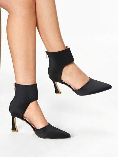 Glitzique 2025秋冬女士闭趾穆勒鞋，后拉链镂空设计，简约优雅高跟办公鞋，正式场合踝靴，性感派对装扮，尖头鞋跟