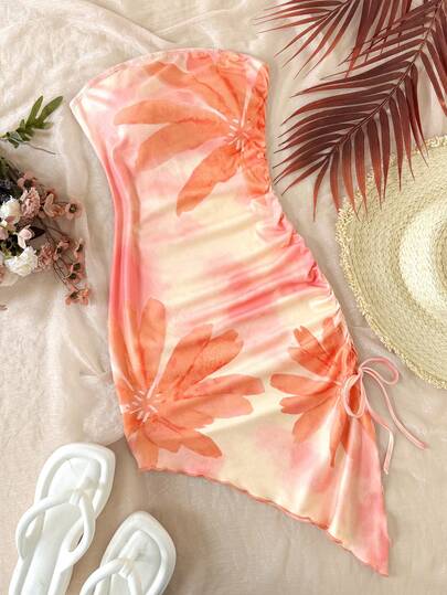 SHEIN Tween Girl Casual Minimalist Comfortable Elegant Bohemian Tropical Knit Striped Twist Mini Dress