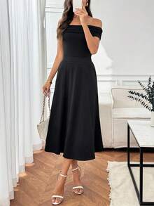 Miaspire Tenue de base quotidienne style américain pour femme, ensemble 2 pièces avec top épaules dénudées et jupe, printemps/été - Noir - Voir 6