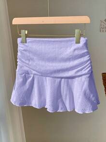 Comfortcana Lilac Hollow Texture Ruched A-Line Mini Skirt - Lilac Purple - View 2