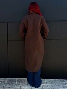Bearsaez Herbst/Winter Neue Lose Weiche Woll Oversized Mantel für Frauen, Eleganter Stil - Kaffeebraun - Übersicht 2