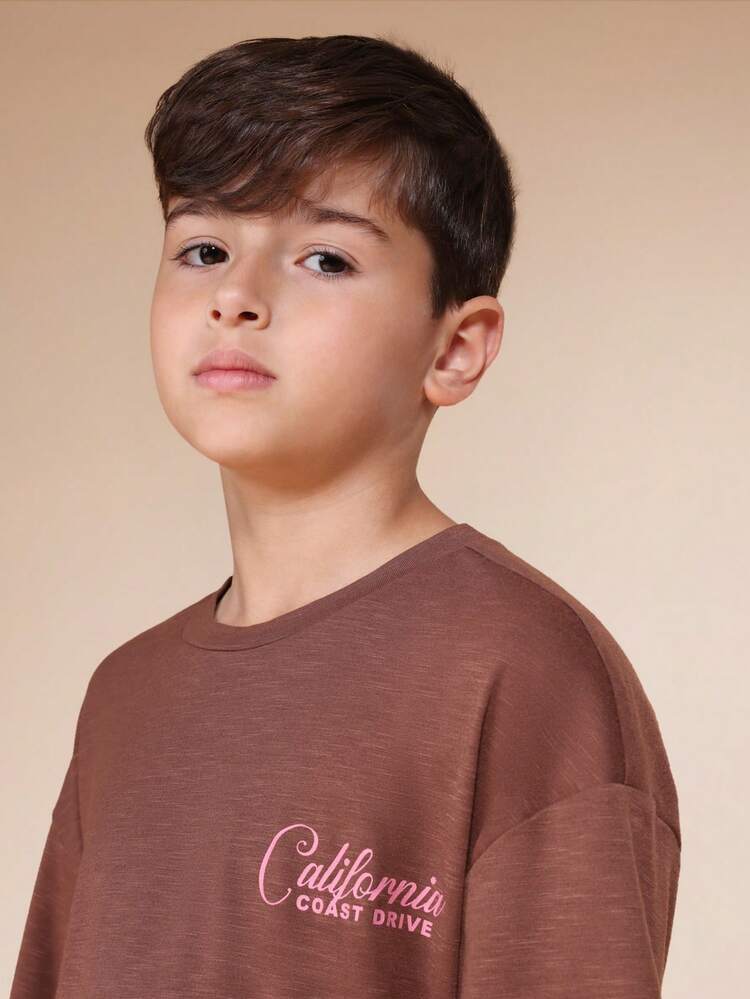 Camiseta Gráfica Oversized para Meninos de Manga Curta com Estampa de Caminhão da Costa da Califórnia, Camiseta Casual de Verão para Jovens