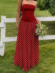 MainGRL 女士休闲优雅长裙，适合夏季、度假穿着，夏季连衣裙，红色连衣裙，波点连衣裙，度假连衣裙 - 彩色 - 查看 5