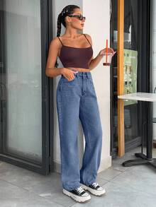 EURMUSE WOMEN WIDE LEG LOW WAIST JEANS - Medium Wash - View 5