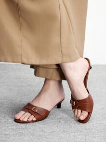 CUCCOO BIZCHIC Giày sandal quai ngang đính đá mũi vuông cho nữ, thích hợp làm quà Giáng sinh - màu nâu - Xem 5