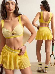 VARSIVA 女士休闲运动套装，包括扭结上衣和百褶口袋裙裤 - 彩色 - 查看 1