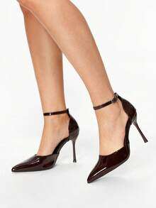 Glitzique Giày cao gót quai điều chỉnh cho nữ Thu/Đông 2025, Mũi nhọn 10cm, Chất liệu PU màu nâu cà phê, Thích hợp để mặc hàng ngày/dự tiệc, Thanh lịch, Giày cao gót nữ, Thanh lịch - Cà phê nâu - Xem 11