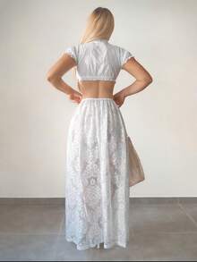 Sweetina 女士性感优雅蕾丝薄纱度假风半身裙 - 白色 - 查看 2