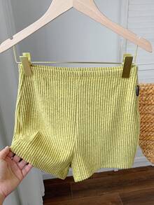 Comfortcana Pale Yellow Women's Ribbed Super Short Leggings - Pale Yellow - View 7